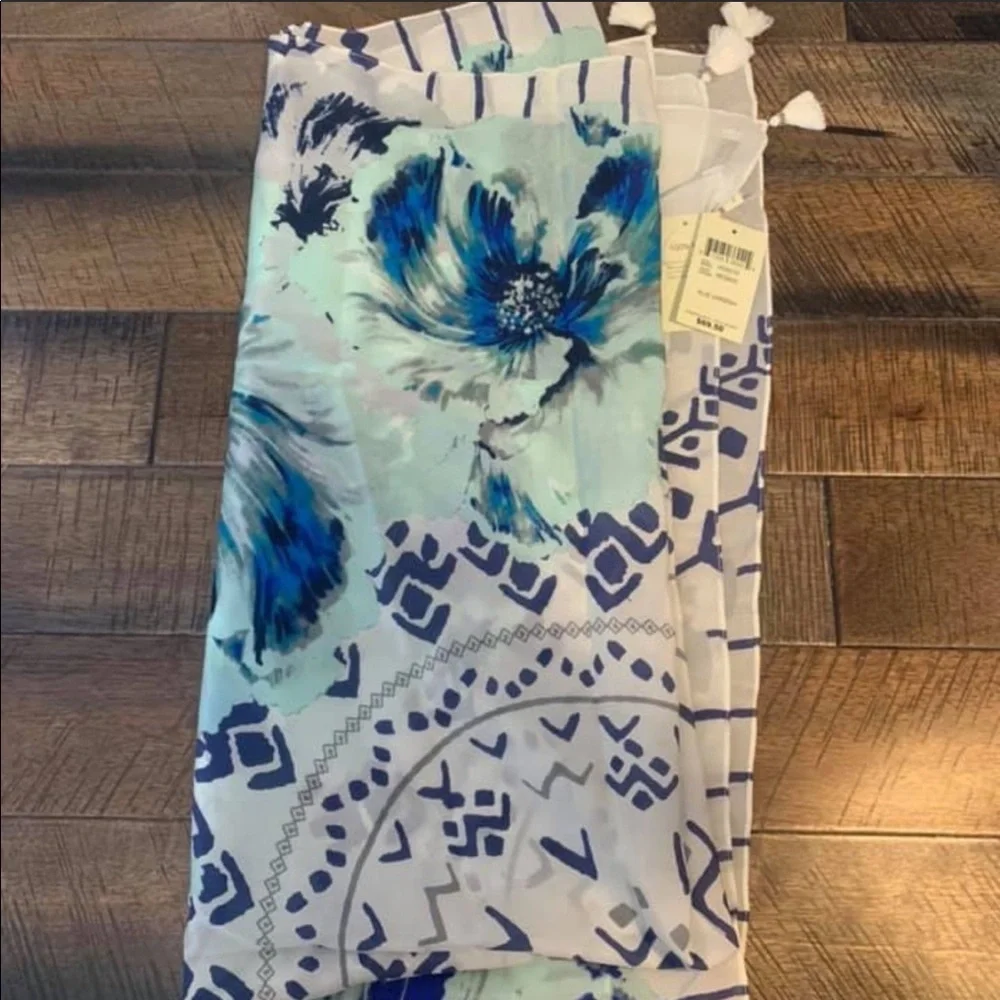 Lucky Brand Blue Floral & Geometric Print Scarf
